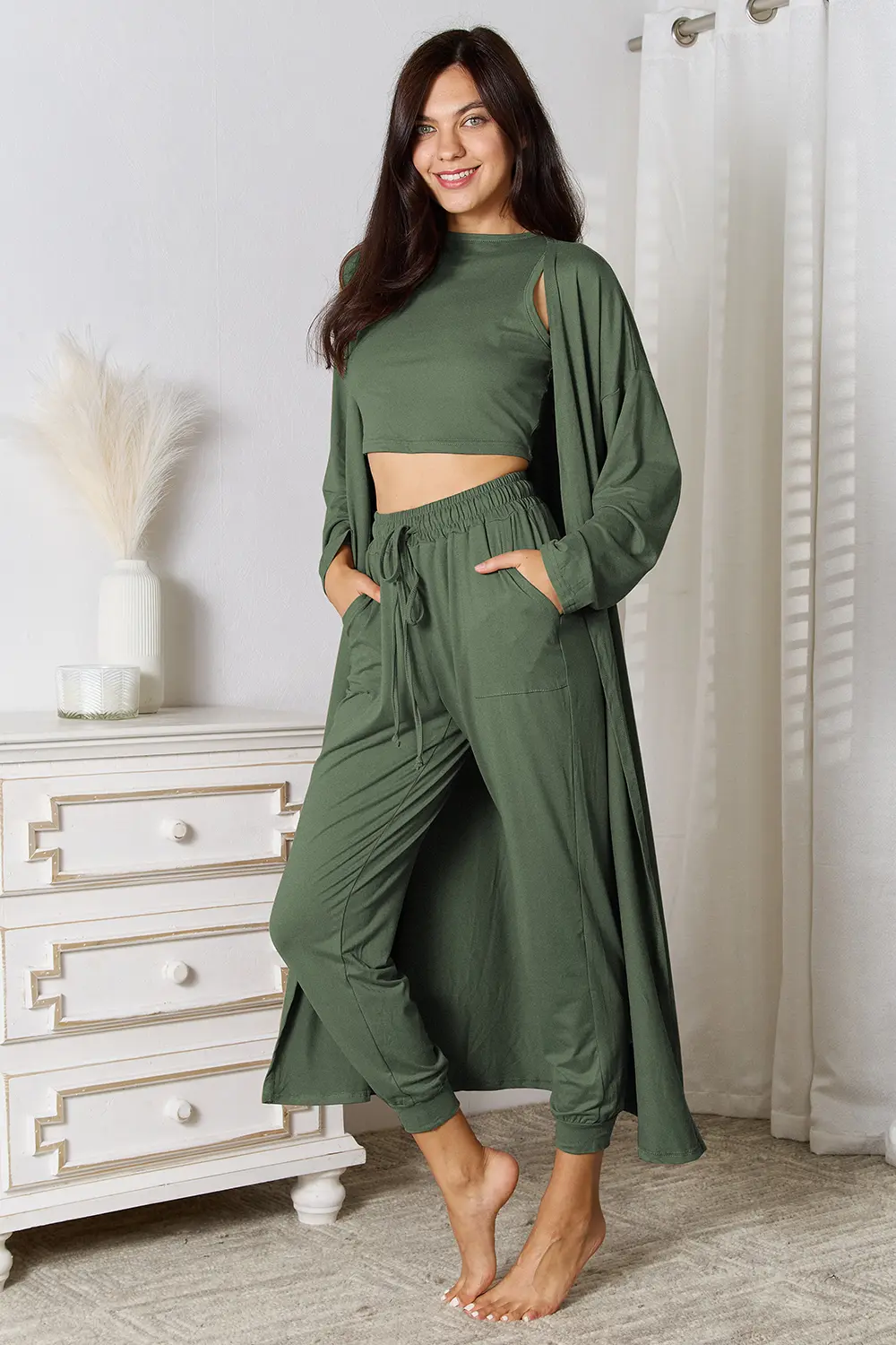 Tank, Pants, and Cardigan Set with Pockets, image 3