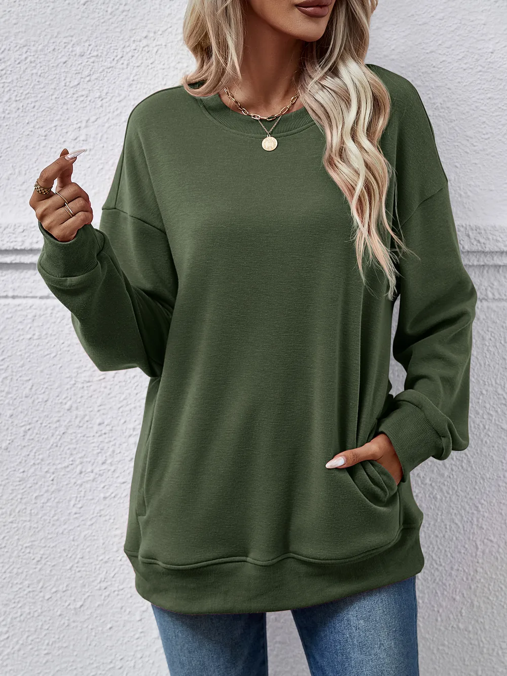 Dropped Shoulder Sweatshirt with Pockets, image 5