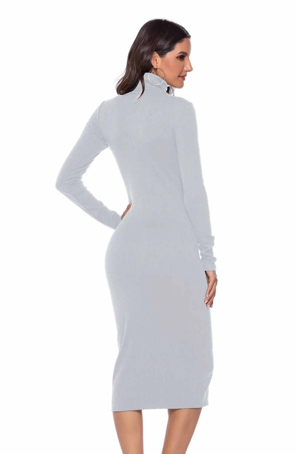 Ribbed Turtleneck Long Sleeve Dress, image 19