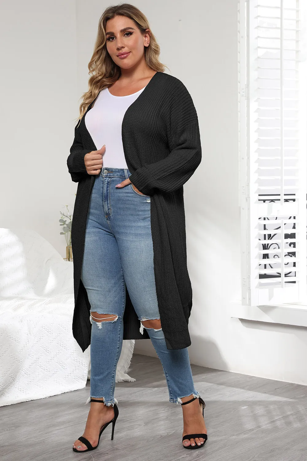 Plus Size Open Front Long Sleeve Cardigan, image 4