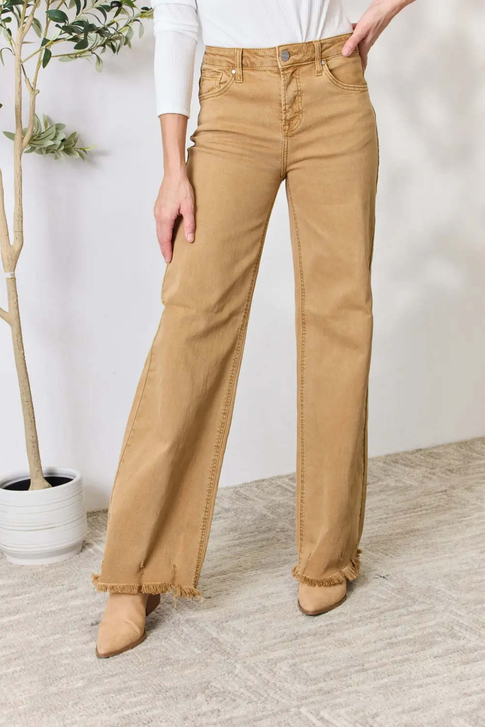 Full Size Fringe Hem Wide Leg Jeans, image 9