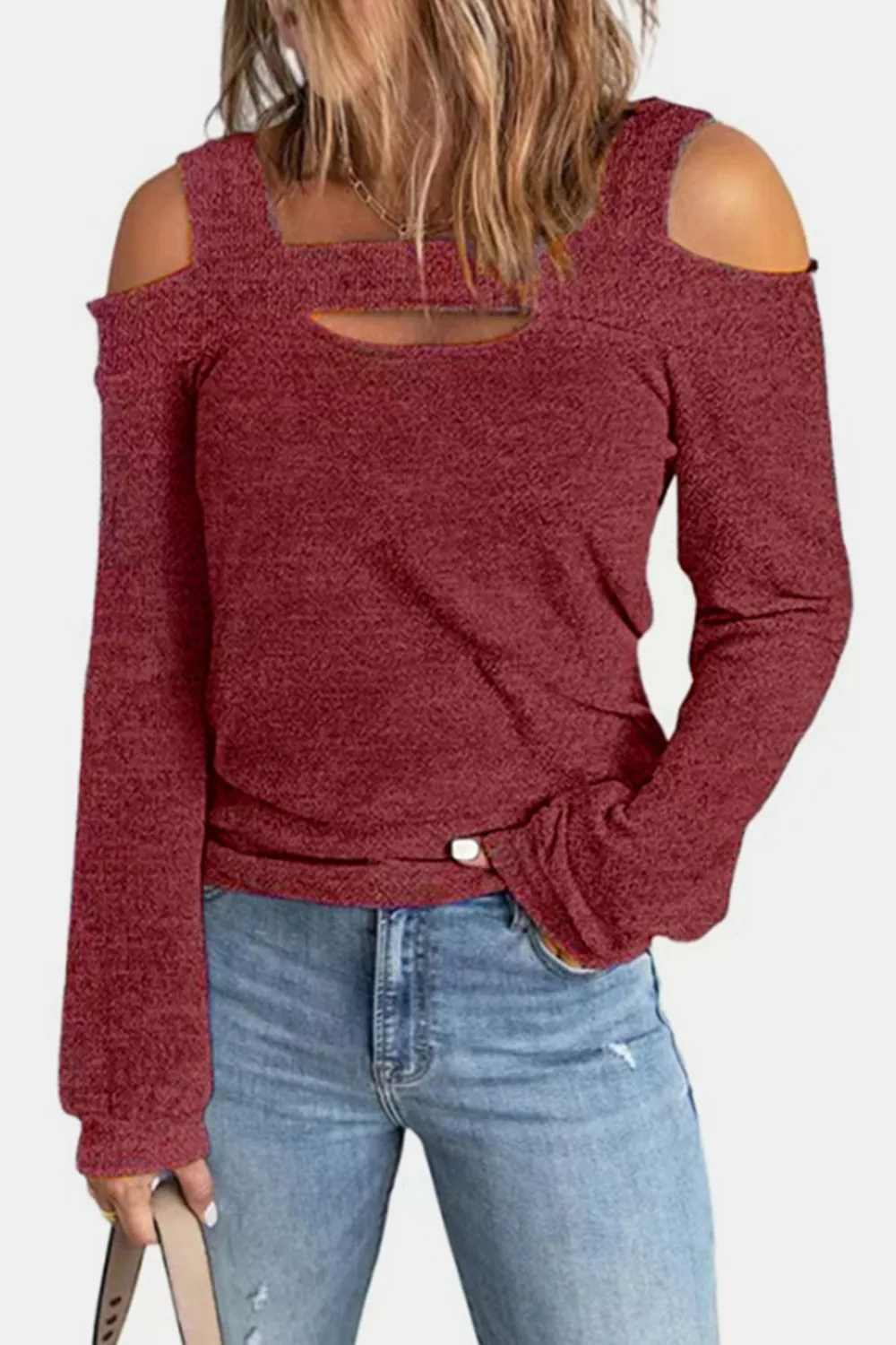 Full Size Cutout Cold Shoulder Blouse, image 3