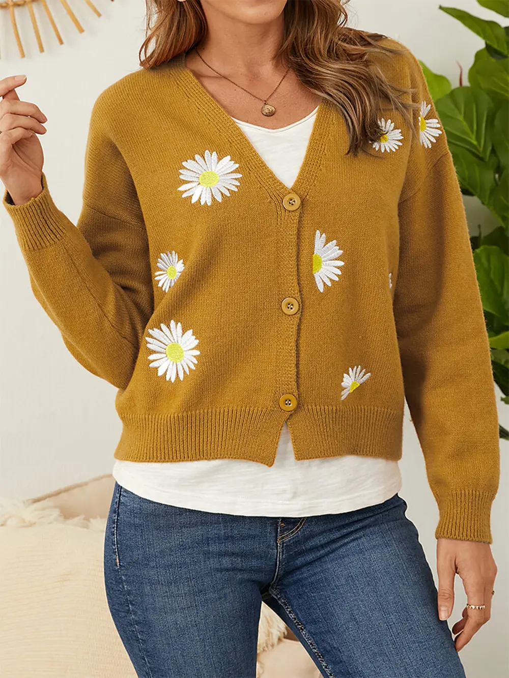 Flower Button Front Dropped Shoulder Cardigan, image 14