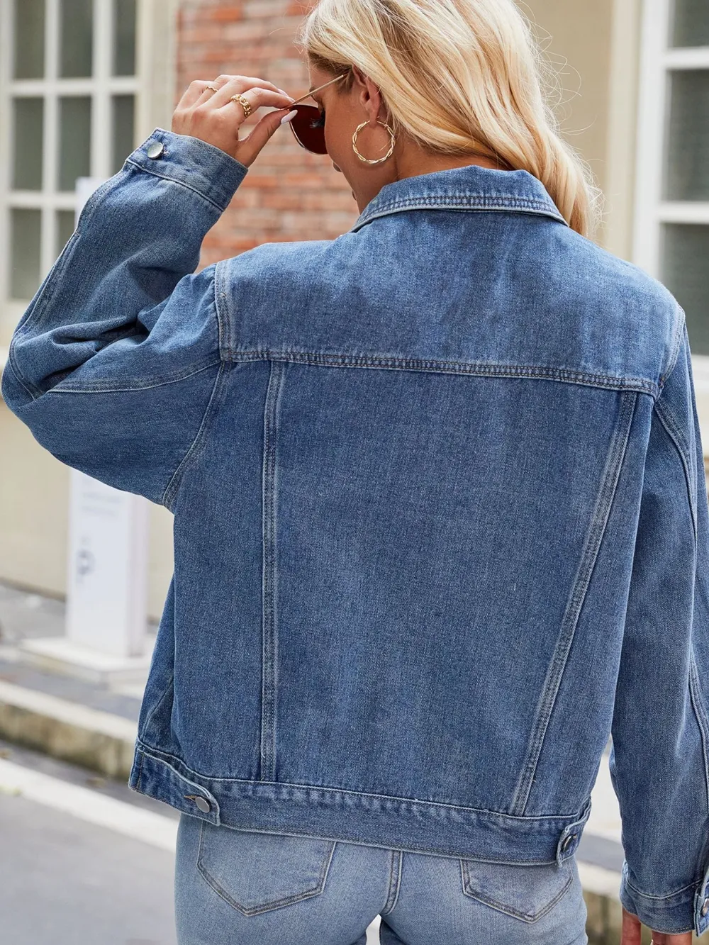 Pocketed Collared Neck Denim Jacket, image 2