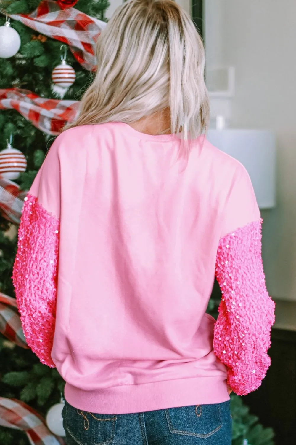Sequin Round Neck Dropped Shoulder Sweatshirt, image 2