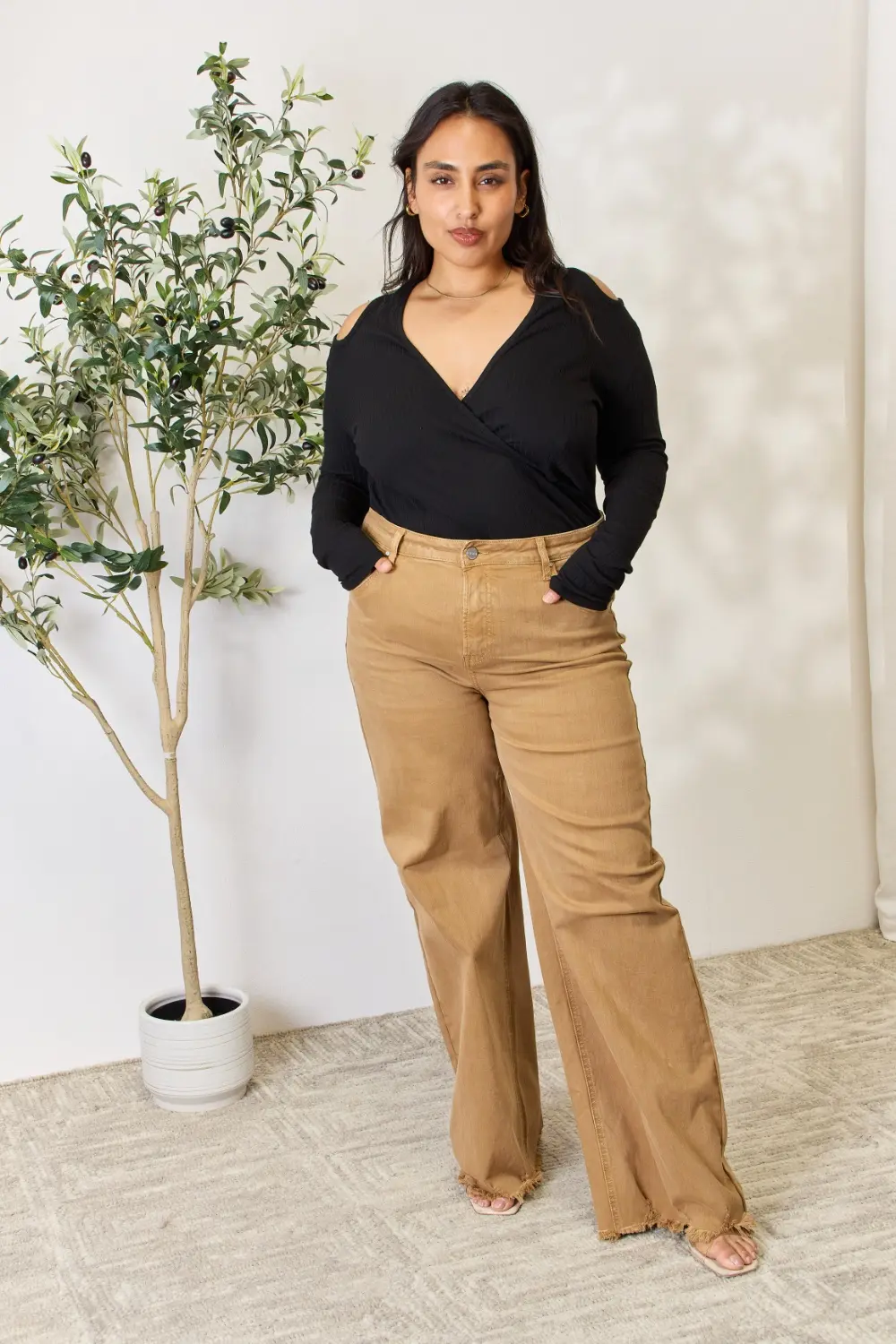 Full Size Ribbed Surplice Cold Shoulder Top, image 11