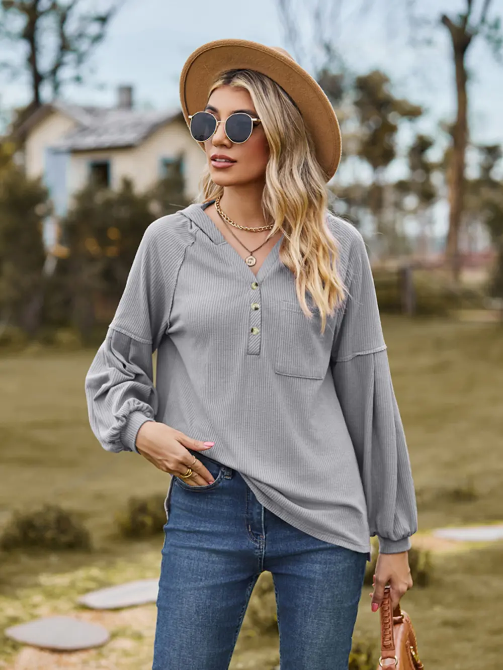 Dropped Shoulder Button-Down Hoodie, image 11