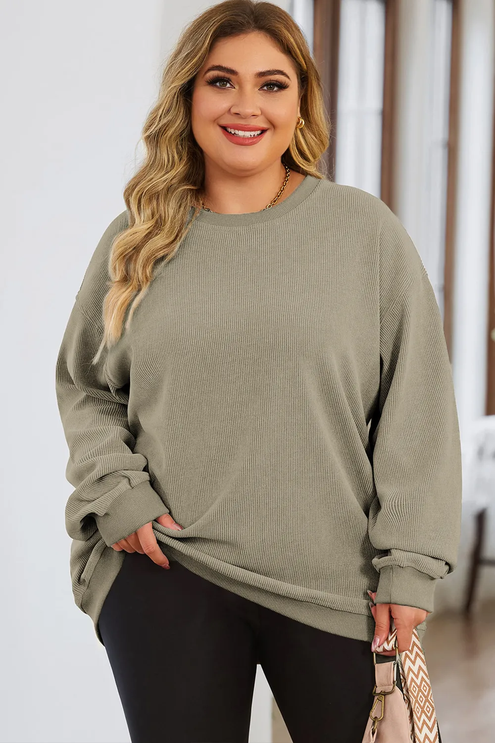 Plus Size Round Neck Dropped Shoulder Sweatshirt, image 4