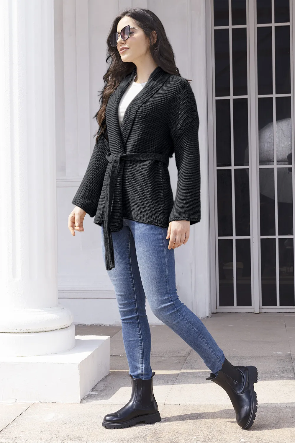 Tied Open Front Long Sleeve Cardigan, image 3