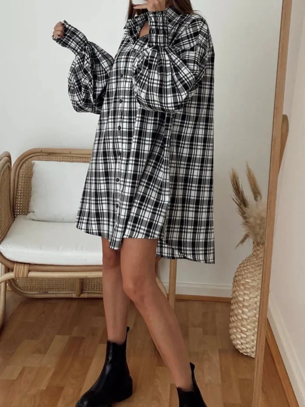 Plaid Lantern Sleeve Shirt, image 12