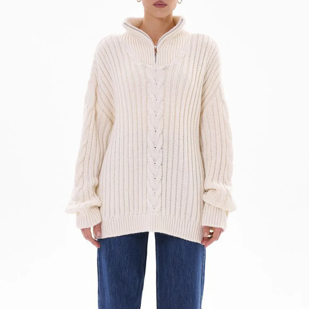Ribbed Half Zip Long Sleeve Sweater, image 8