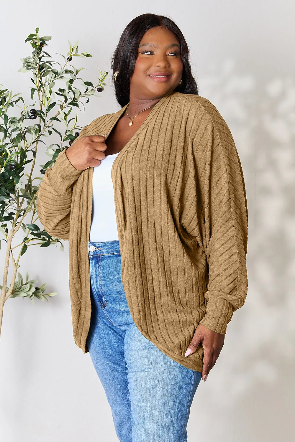 Full Size Ribbed Cocoon Cardigan, image 4