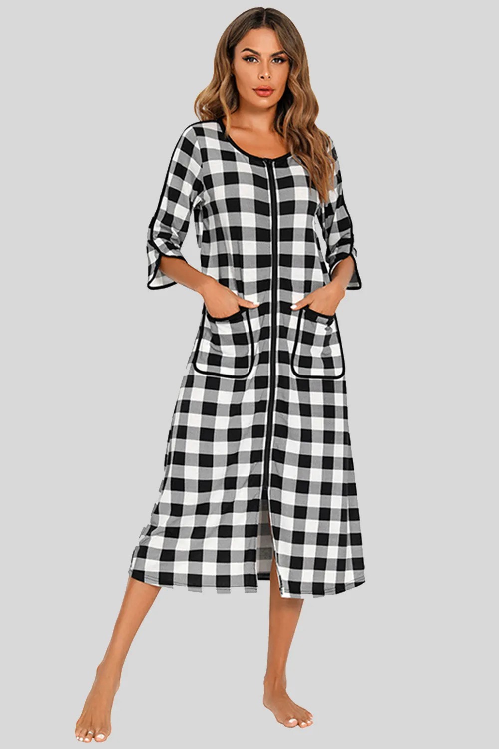 Round Neck Three-Quarter Sleeve Midi Night Dress, image 19