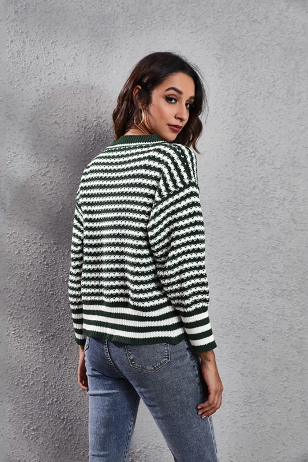 Striped V-Neck Knit Top, image 10