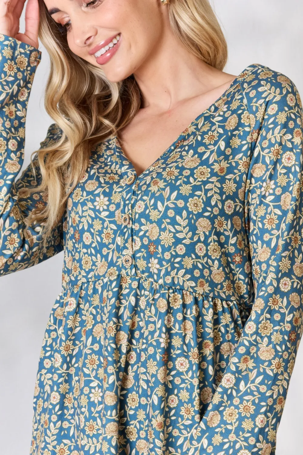 Full Size Floral Half Button Long Sleeve Blouse, image 5
