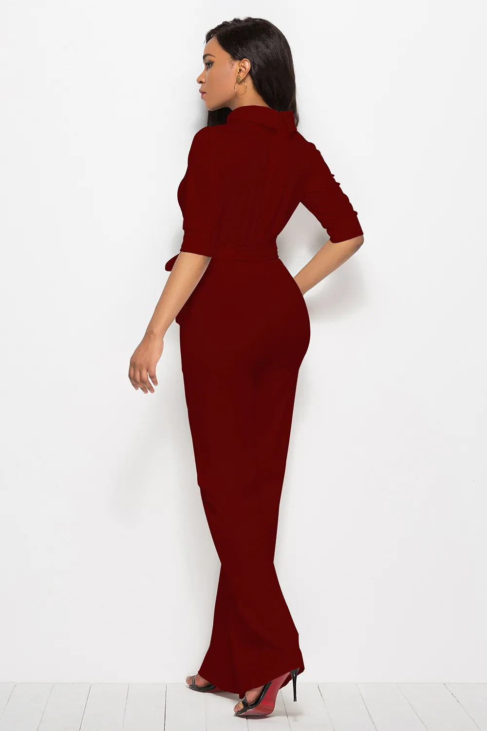 Mock Neck Tie-Waist Half Sleeve Jumpsuit, image 4