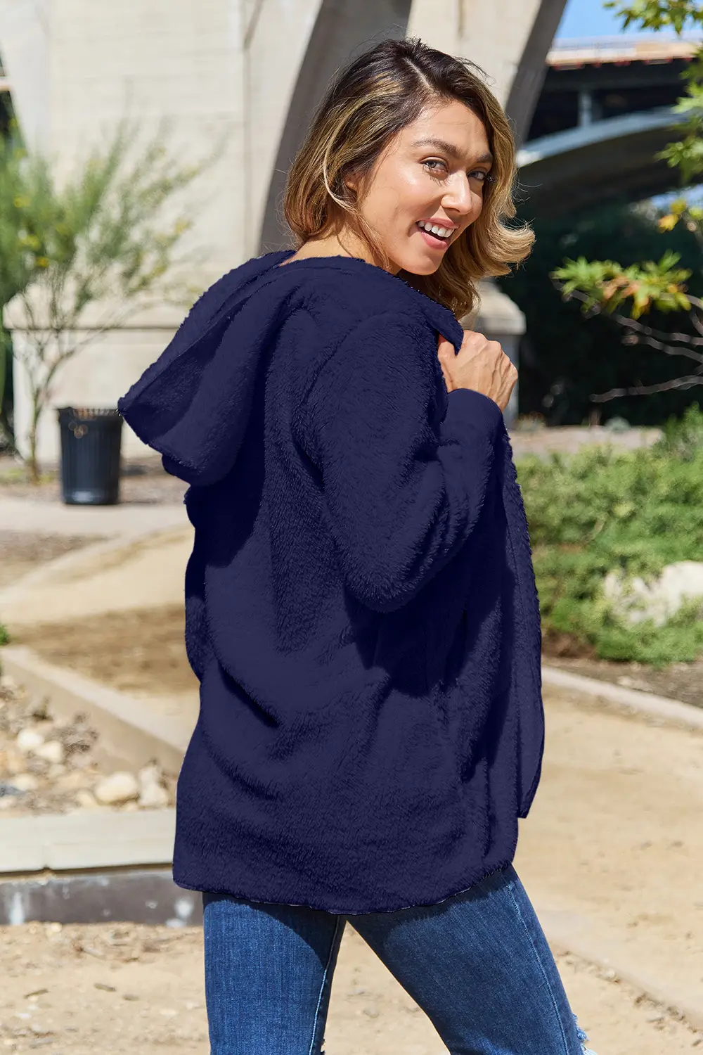 Full Size Teddy Hooded Jacket with Pockets, image 6