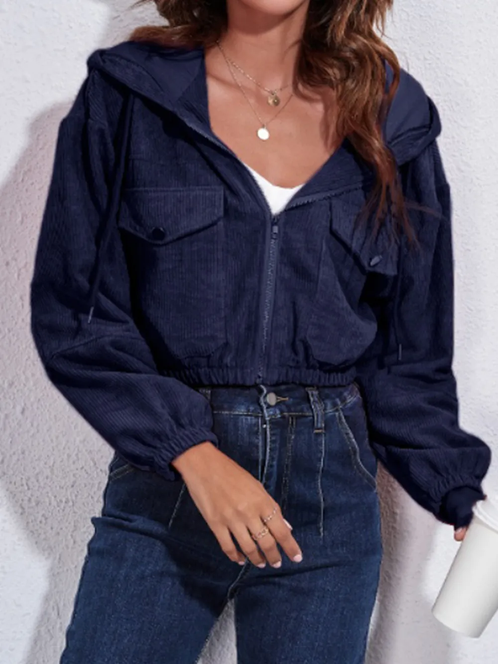 Drawstring Hooded Zip Up Jacket with Pockets, image 22