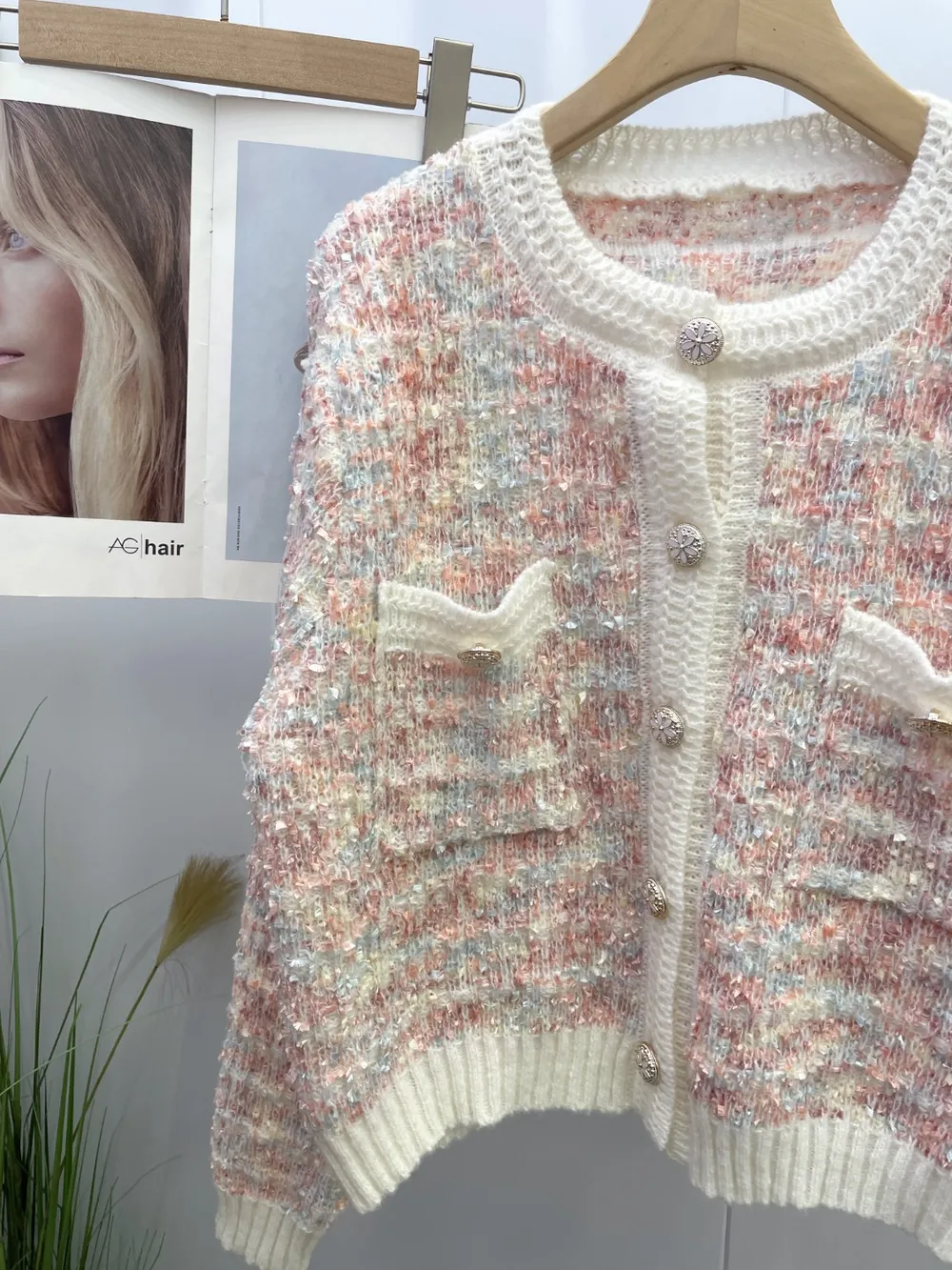 Heathered Button Up Long Sleeve Cardigan, image 2