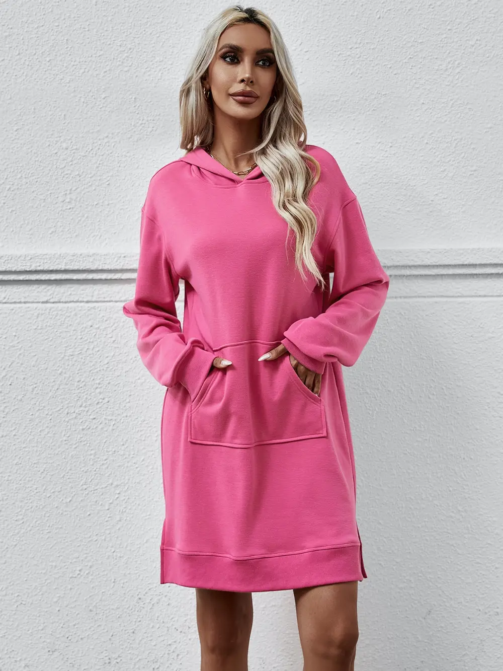 Slit Long Sleeve Hooded Dress with Pocket, image 23