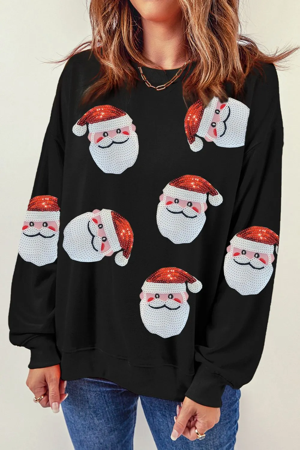 Sequin Santa Patch Round Neck Sweatshirt, image 2