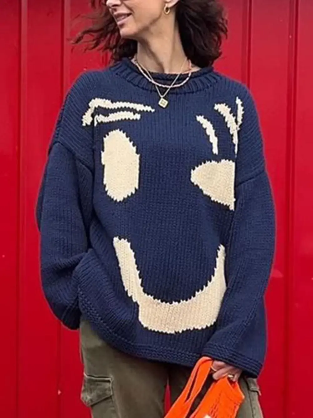 Contrast Drop Shoulder Long Sleeve Sweater, image 7