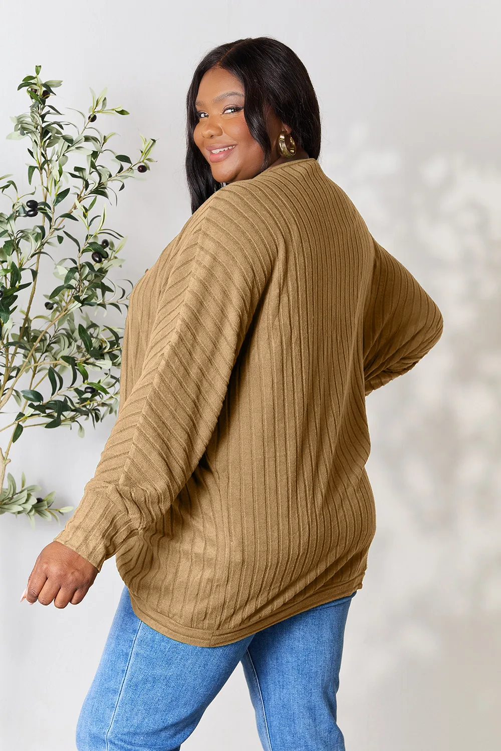 Full Size Ribbed Cocoon Cardigan, image 5