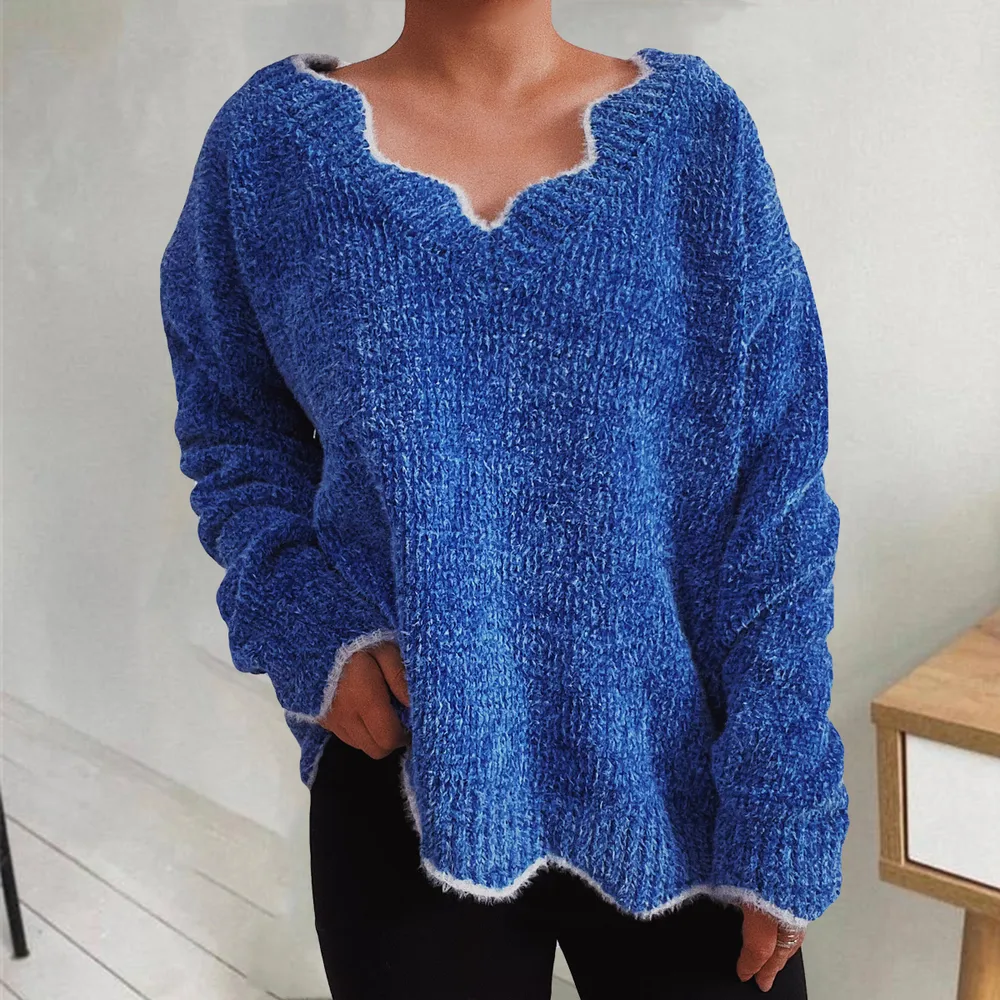 V-Neck Drop Shoulder Long Sleeve Sweater, image 12