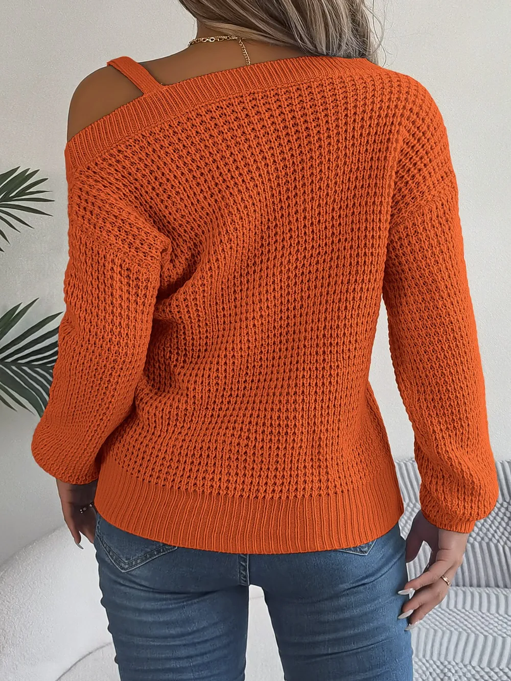 Asymmetrical Neck Long Sleeve Sweater, image 13