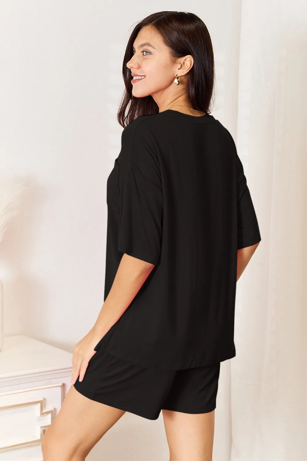 Full Size Soft Rayon Half Sleeve Top and Shorts Set, image 3