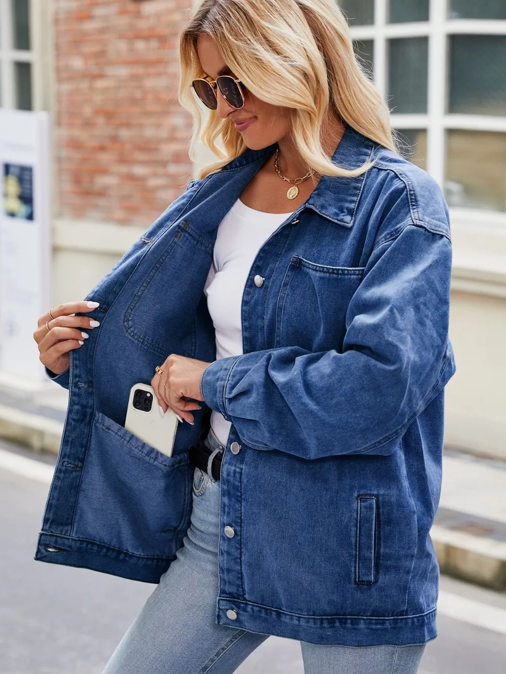 Button Up Denim Jacket with Pockets, image 3