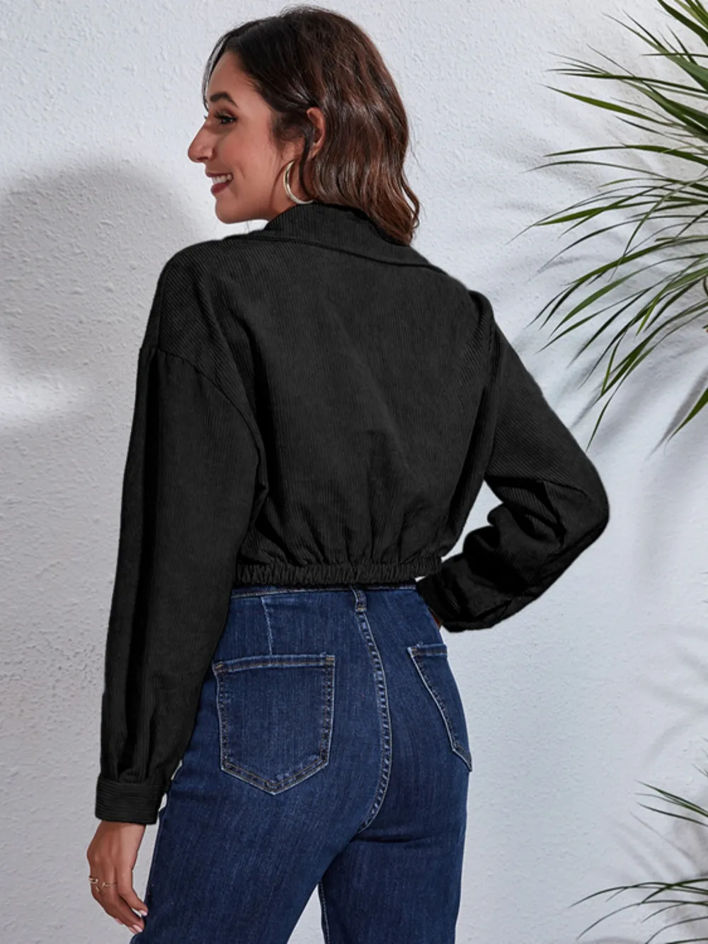 Collared Neck Dropped Shoulder Buttoned Jacket, image 6
