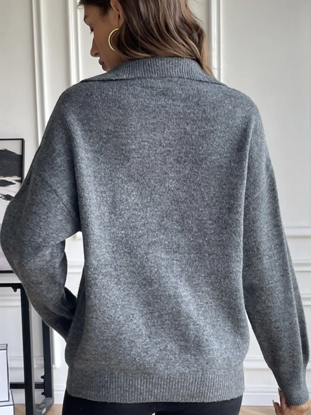 Half Zip Dropped Shoulder Sweater, image 3