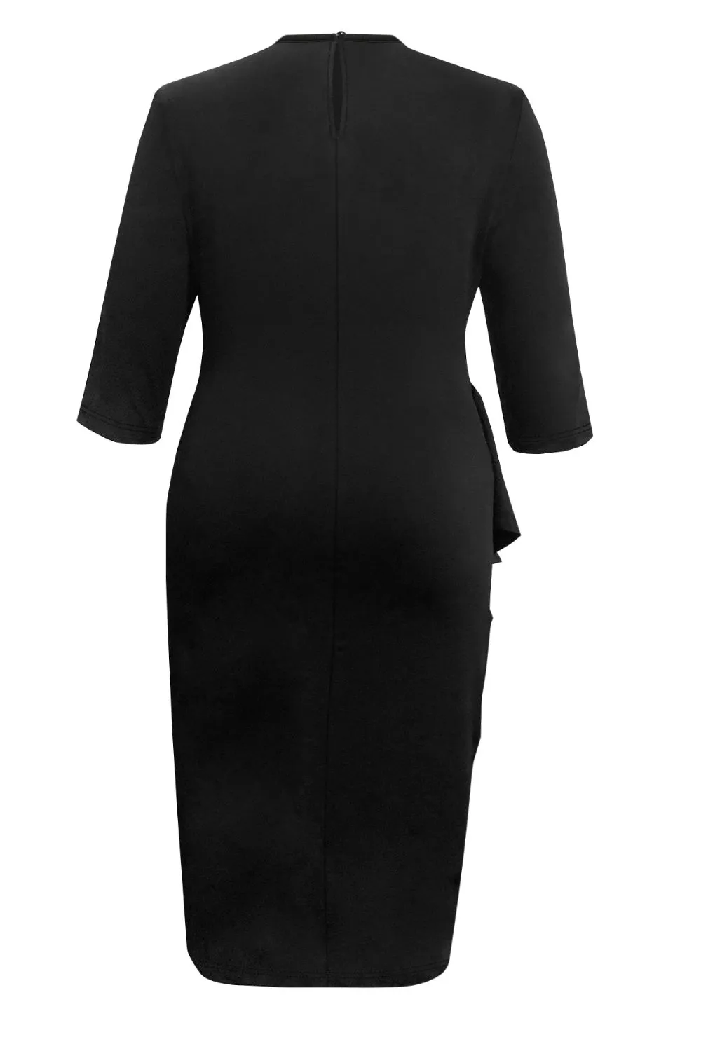 Plus Size Ruffle Trim Round Neck Long Sleeve Dress, image 2