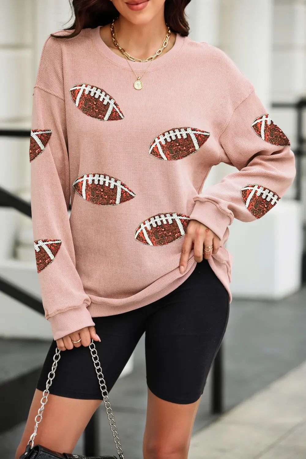 Sequin Football Patch Corduroy Sweatshirt, image 2