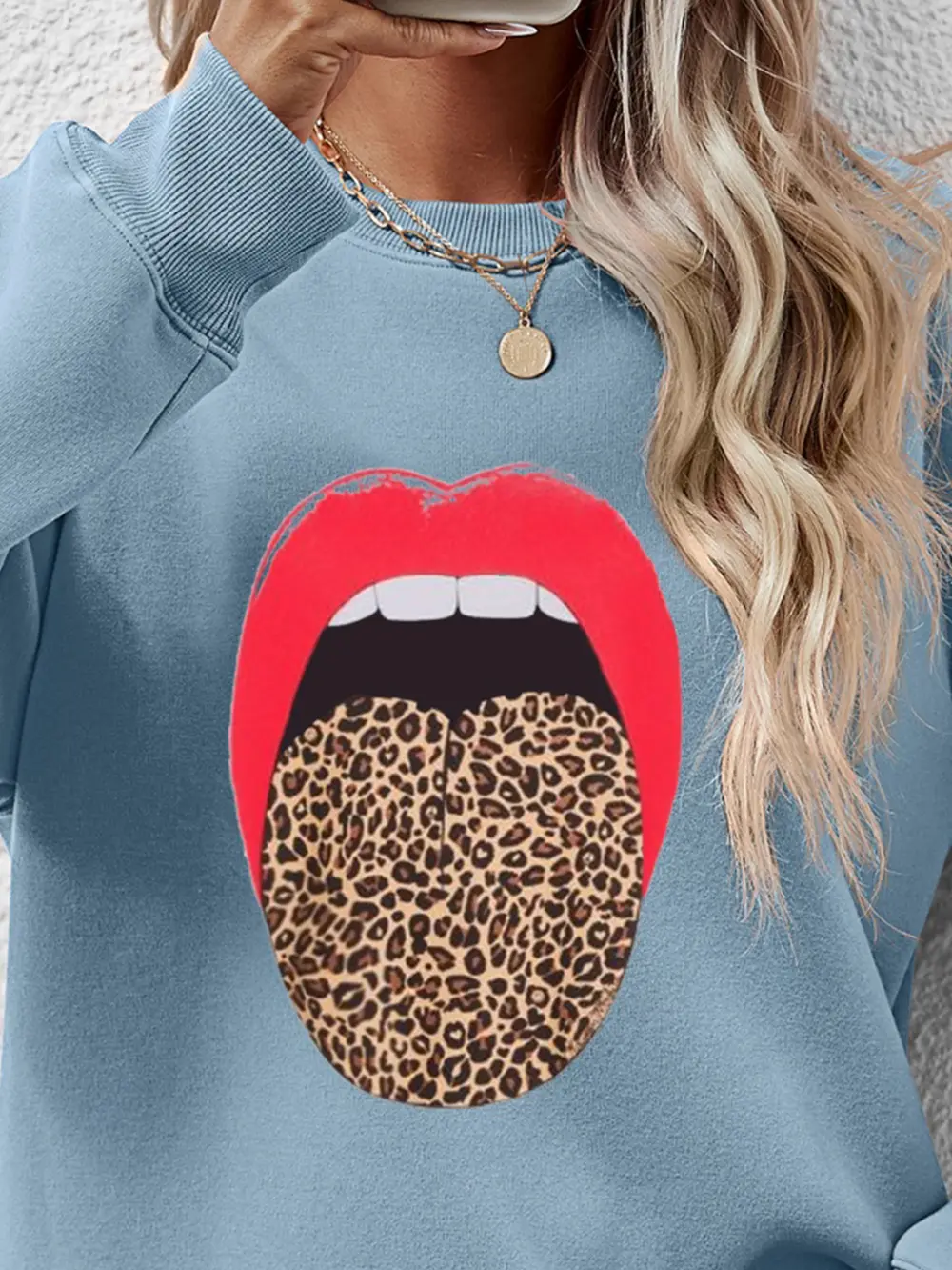 Leopard Lip Graphic Round Neck Sweatshirt, image 18