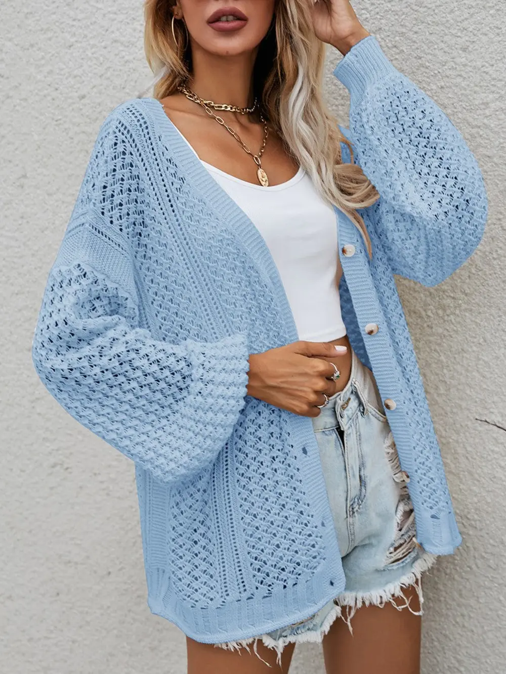 Openwork Button Front Cardigan, image 4