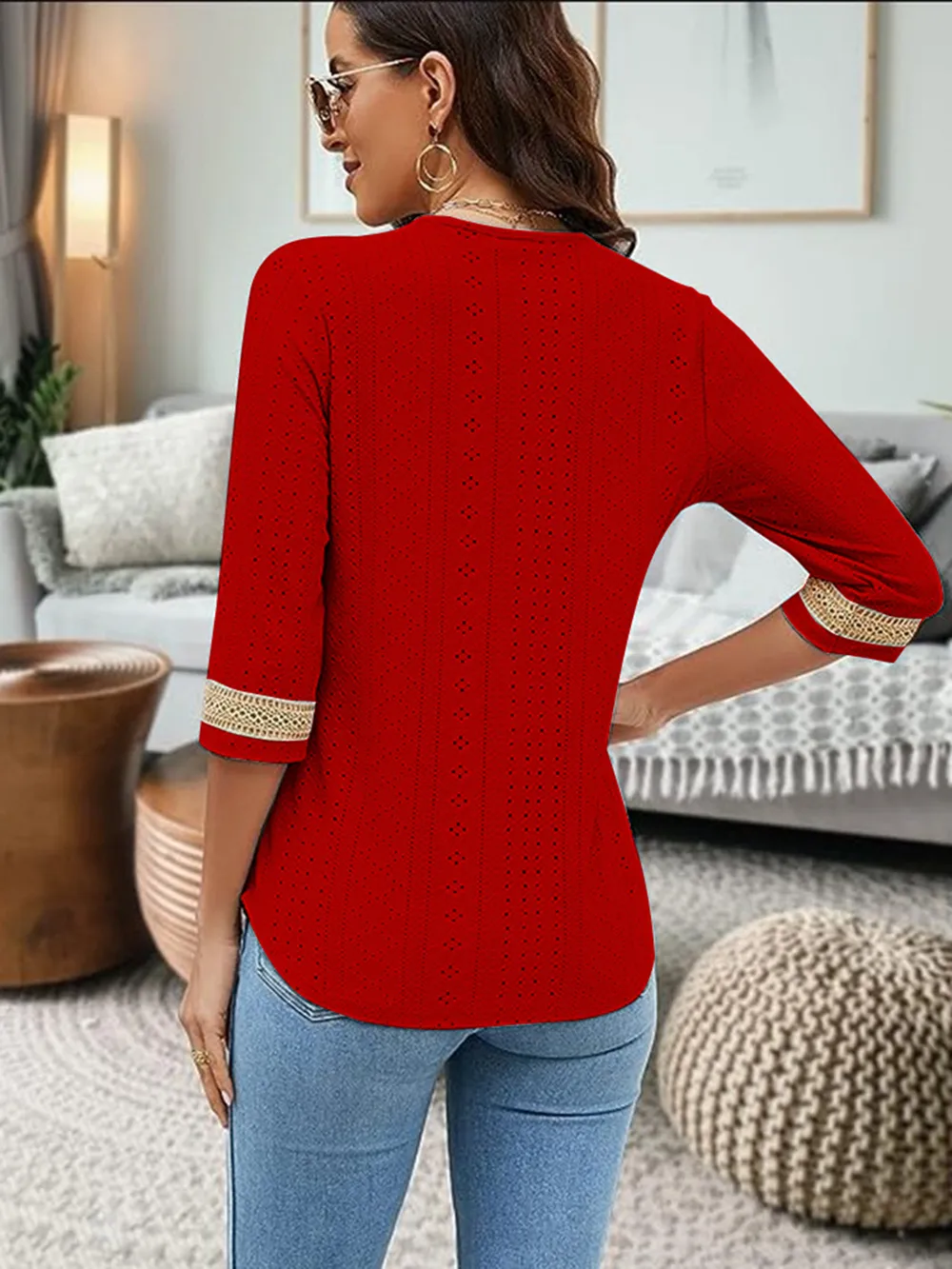 V-Neck Eyelet Blouse, image 33