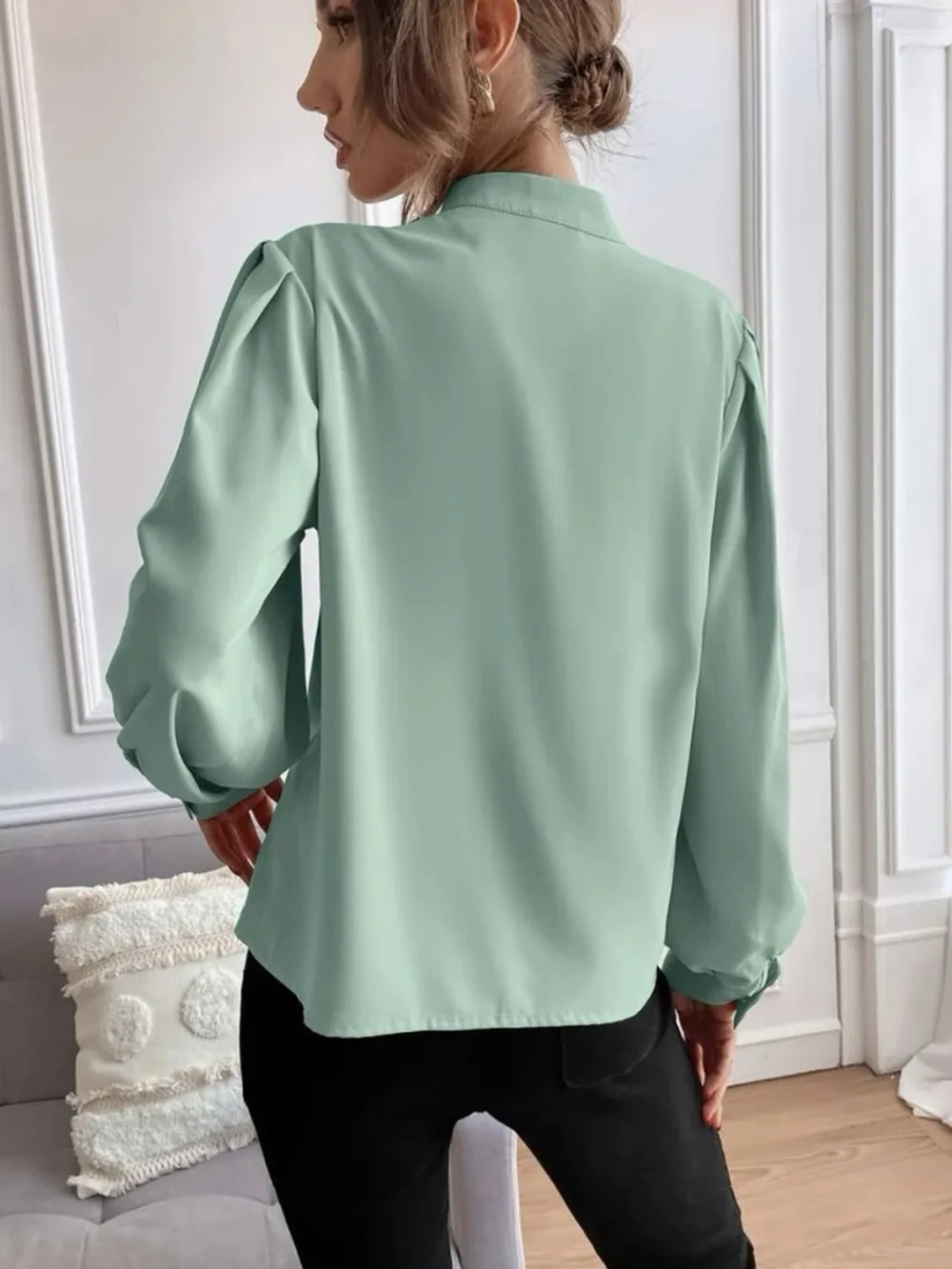 Mock Neck Button Front Shirt, image 3