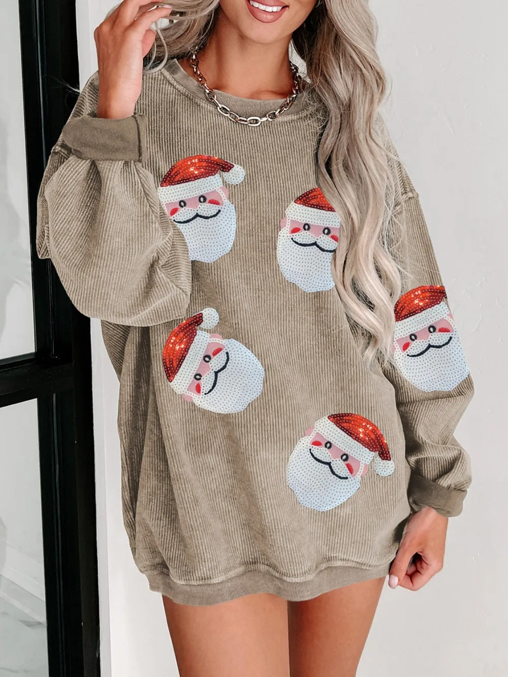 Sequin Santa Patch Ribbed Sweatshirt, image 3