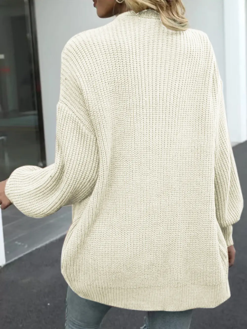 Drop Shoulder Balloon Sleeve Cardigan, image 4