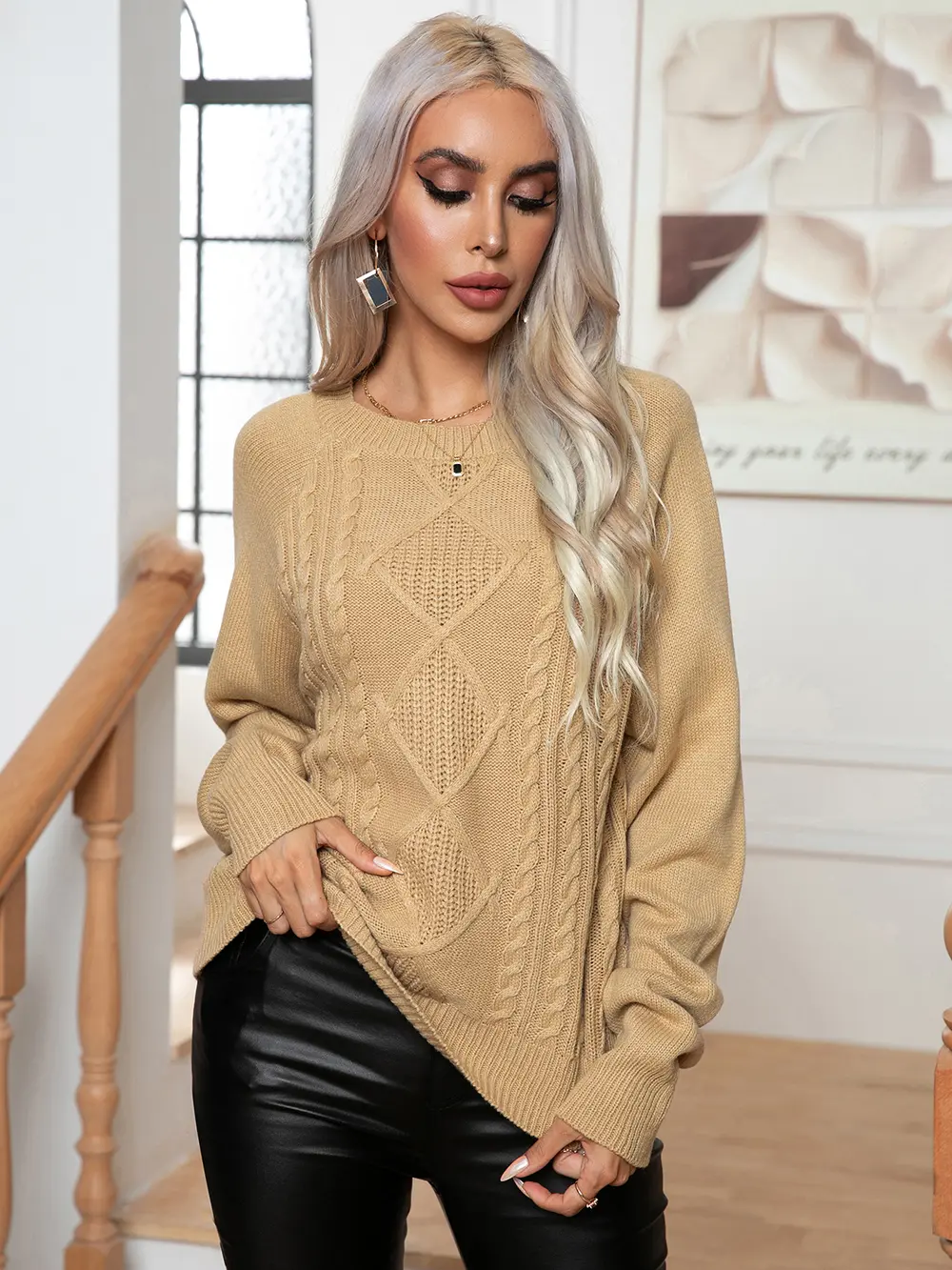Cable-Knit Long Sleeve Sweater, image 3