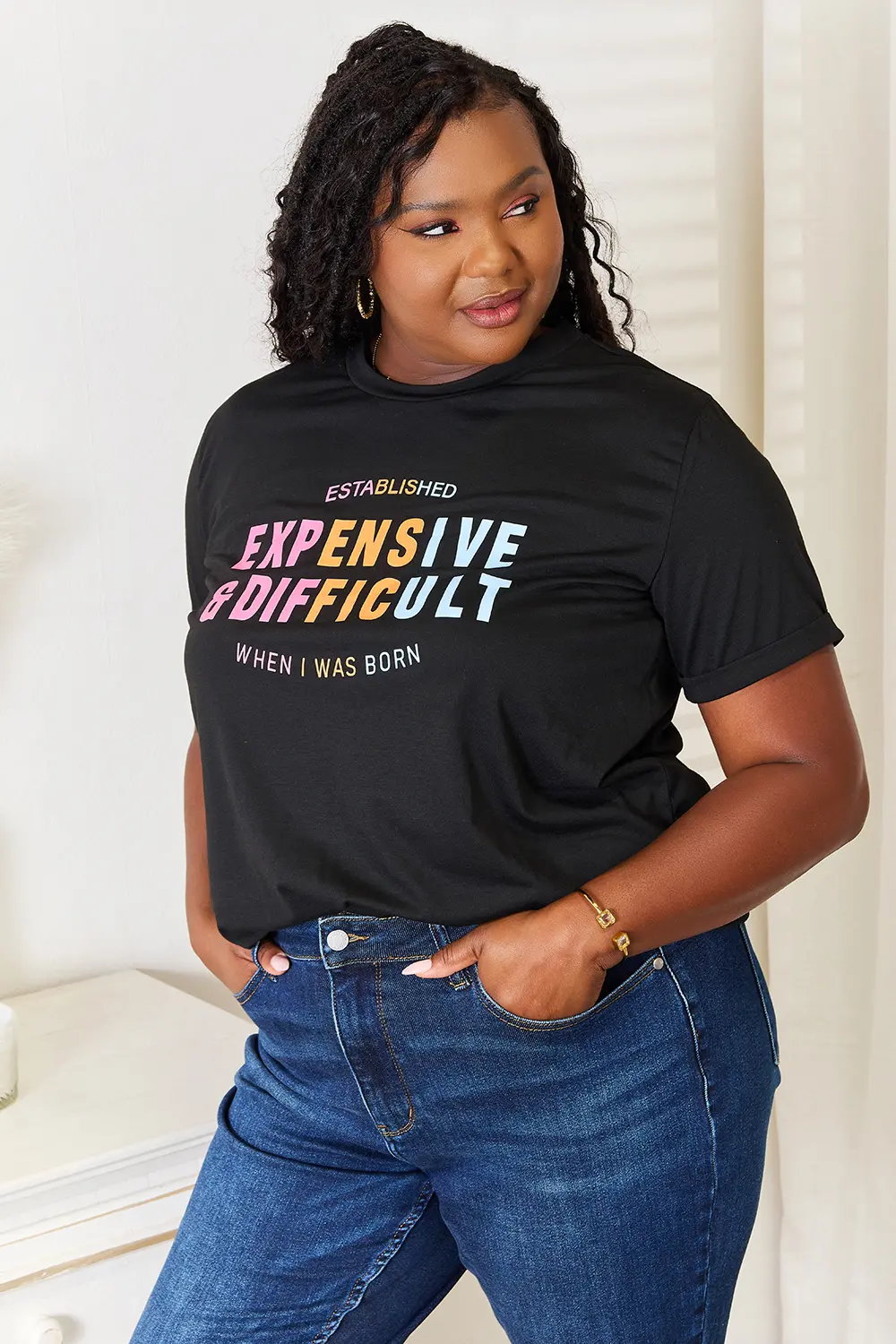 Slogan Graphic Cuffed Sleeve T-Shirt, image 3