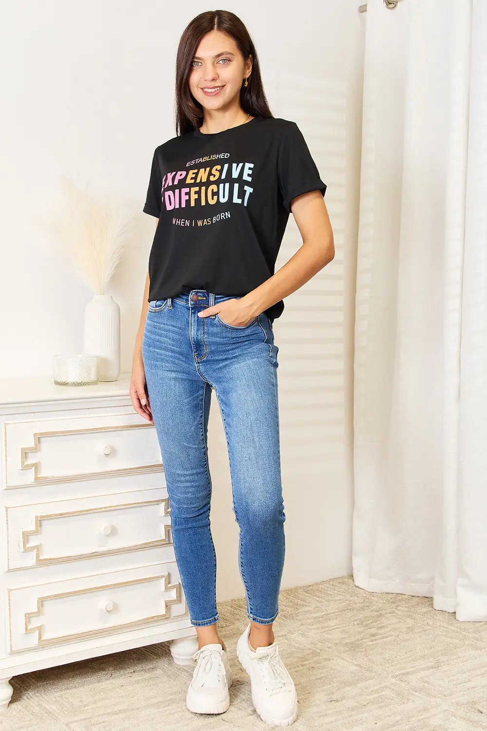 Slogan Graphic Cuffed Sleeve T-Shirt, image 4