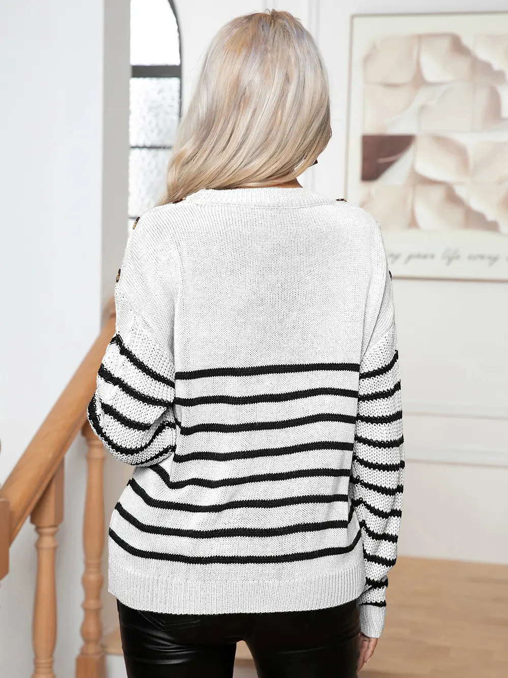 Striped Round Neck Cable-Knit Sweater, image 8