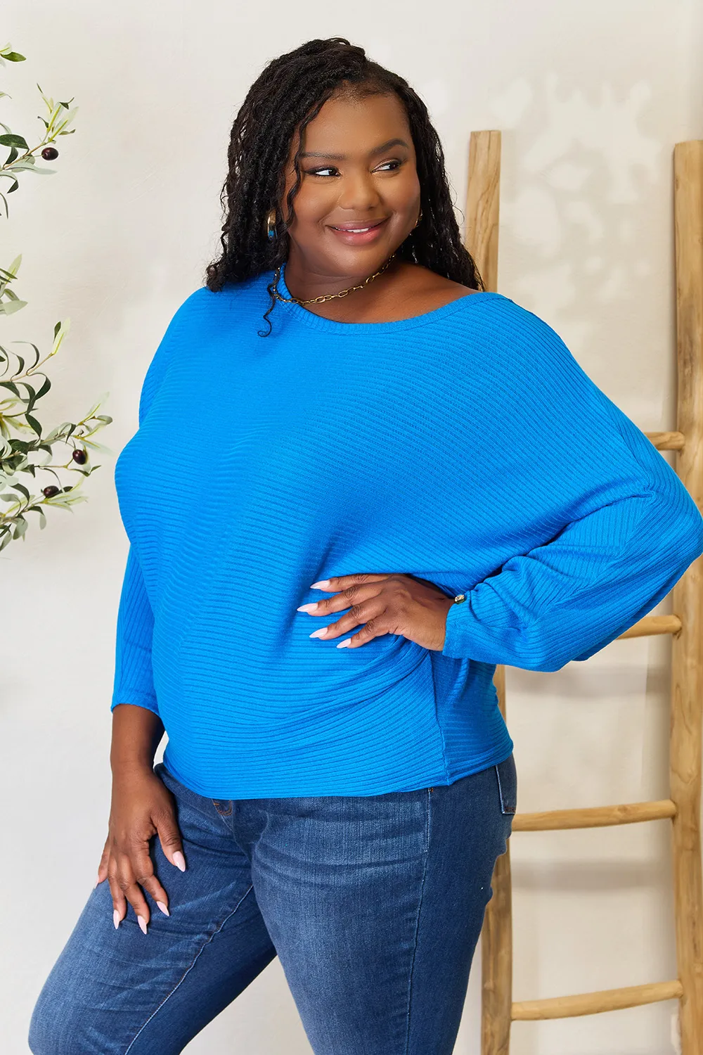 Full Size Round Neck Batwing Sleeve Blouse, image 6