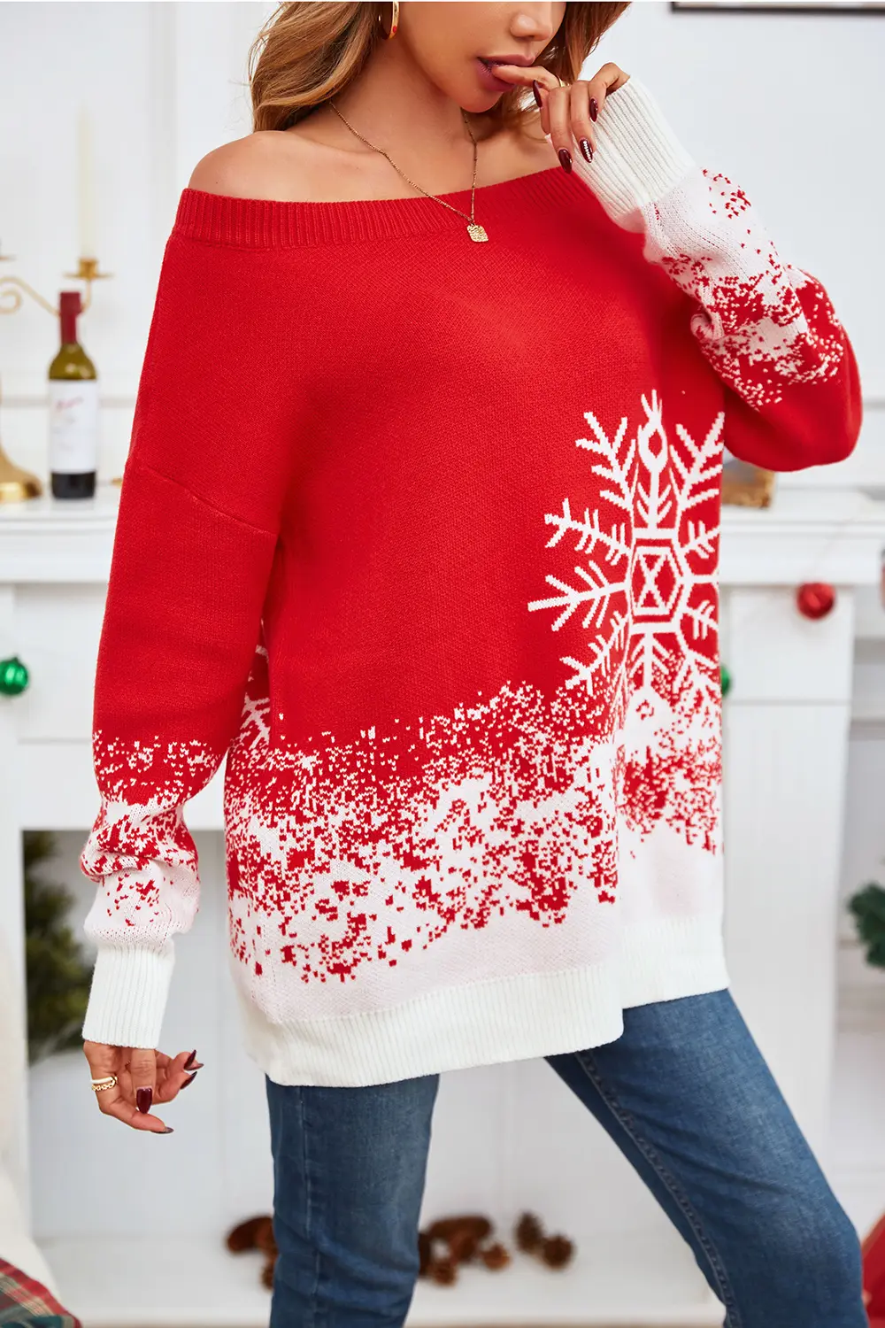 Off-Shoulder Long Sleeve Sweater, image 4
