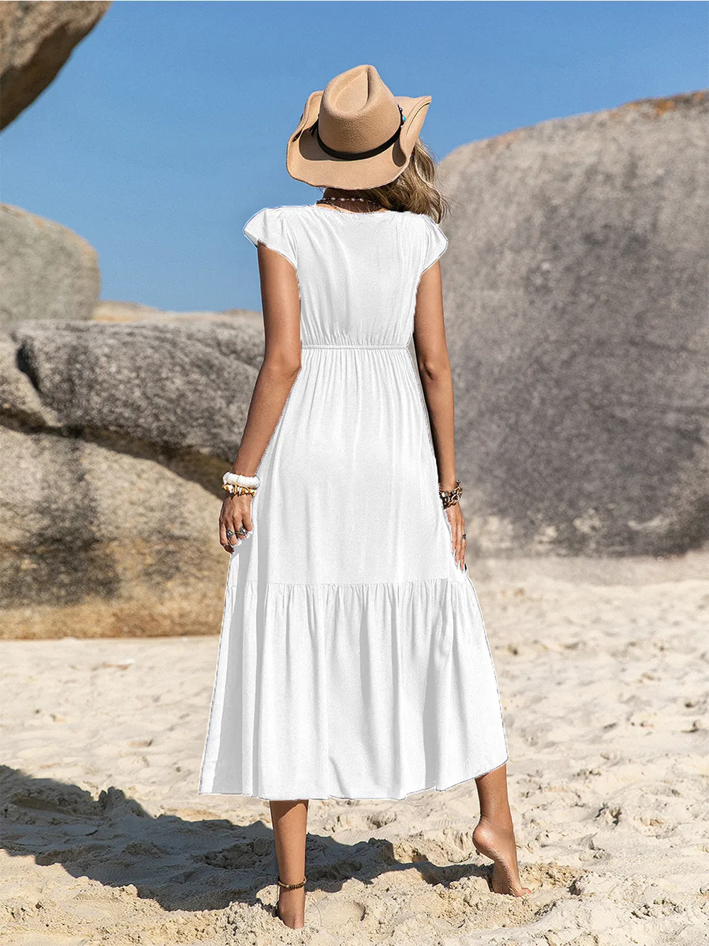 Embroidered Square Neck Ruffle Hem Dress, image 2