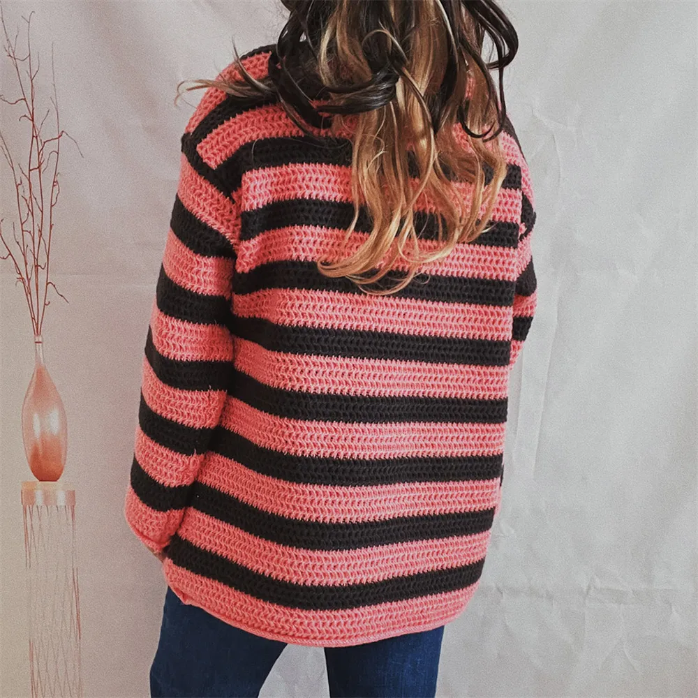 Striped Round Neck Long Sleeve Sweater, image 3