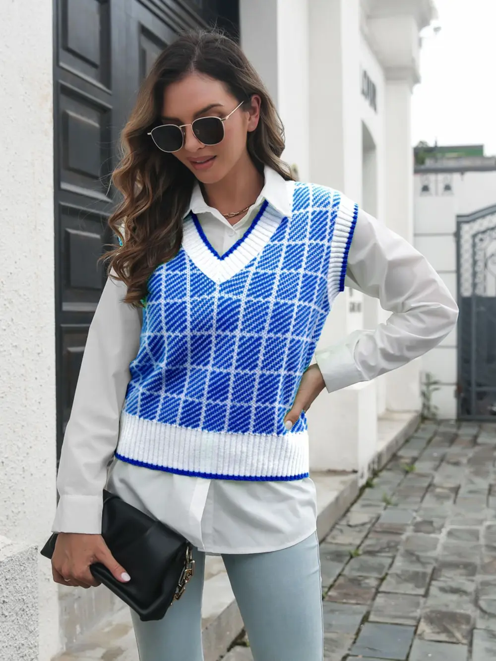 Plaid V-Neck Sweater Vest, image 2